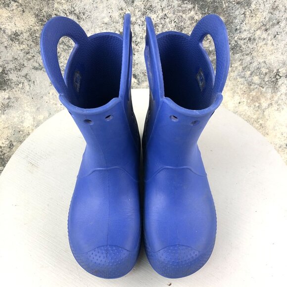Crocs Kids Size J2 Handle It Blue Easy On Lightweight Pull On Rubber Rain Boots - Picture 3 of 16